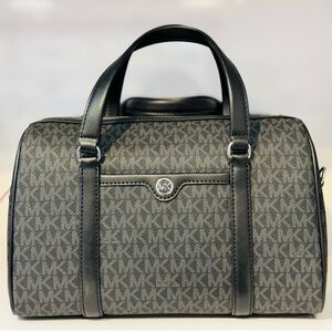 Michael Kors Medium Travel Duffle Satchel Bag Black Signature
